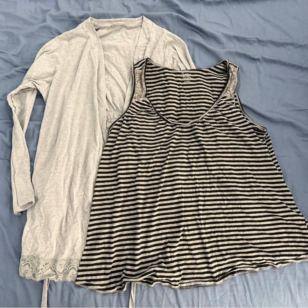 Bump in the Night Maternity Striped Lace Tank Top and Matching Robe Size XL